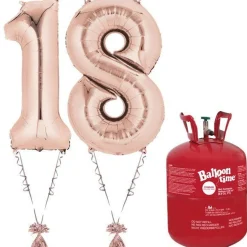 Age 18 Rose Gold Foil Kit With Helium, Ribbon And Weights<Party Delights New