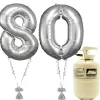Age 80 Silver Foil Kit With Helium, Ribbon And Weights<Party Delights