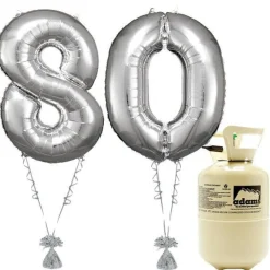 Age 80 Silver Foil Kit With Helium, Ribbon And Weights<Party Delights