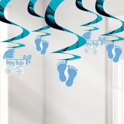 Baby Boy Hanging Swirl Decoration (5Pk)<Party Delights