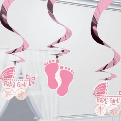 Baby Girl Hanging Swirl Decoration (5Pk)<Party Delights Sale