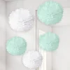 Baby Wishes White & Mint Pom Poms (5Pk)<Party Delights Online