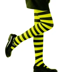 Party Delights Witches<Black & Green Striped Tights - Child 4-6 Years