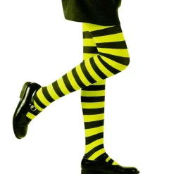 Party Delights Witches<Black & Green Striped Tights - Child 7-10 Years
