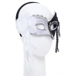 Black & White Masquerade Mask With Feathers & Beads<Party Delights Discount