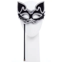 Black Cat Masquerade Mask On Stick<Party Delights Discount