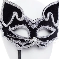 Black Cat Masquerade Mask On Stick<Party Delights Discount