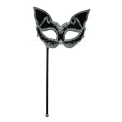 Black Cat Masquerade Mask On Stick<Party Delights Discount