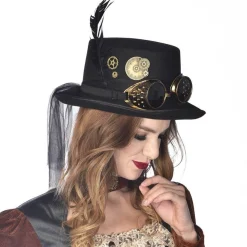 Black Steampunk Top Hat With Goggles<Party Delights Outlet