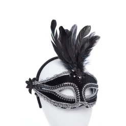 Black Velvet Masquerade Mask With Feathers<Party Delights Sale