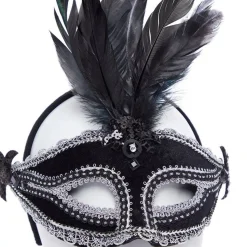 Black Velvet Masquerade Mask With Feathers<Party Delights Sale