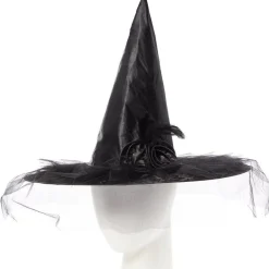 Black Witch Hat With Flower<Party Delights Online