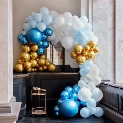 Blue & Gold Chrome Large Balloon Arch Diy Kit - 200 Balloons<Party Delights