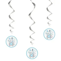 Blue Floral Elephant Hanging Swirl Decorations - 66Cm (3Pk)<Party Delights Best