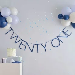 Blue Twenty One Paper Banner With Latex Balloons - 1.5M<Party Delights