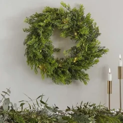 Party Delights Wreaths & Garlands<Cedar Pine Foliage Christmas Wreath With Lights - 45Cm