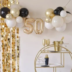 Champagne Noir 50Th Latex Balloon Bunting Kit<Party Delights Clearance