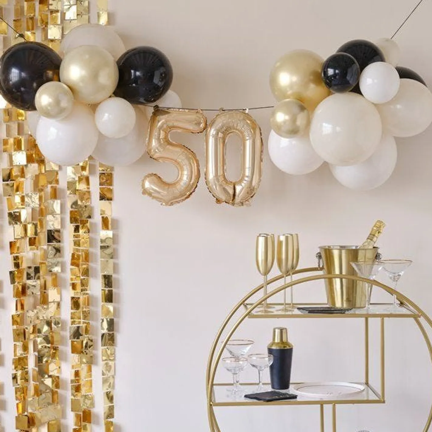 Champagne Noir 50Th Latex Balloon Bunting Kit<Party Delights Clearance