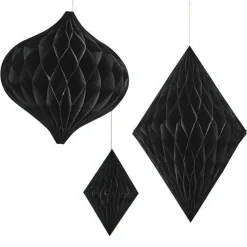 Contemporary Wedding Black Honeycomb Decorations (3Pk)<Party Delights Sale