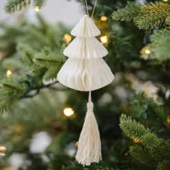 Party Delights Hanging Decorations<Cream Honeycomb Trees Decorations With Macrame Tassels (4Pk)