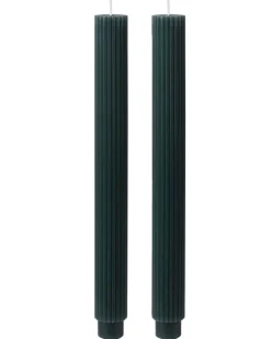 Party Delights Tableware<Dark Green Ribbed Candles (2Pk)