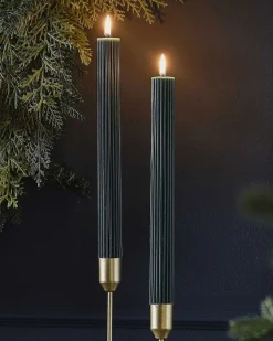Party Delights Tableware<Dark Green Ribbed Candles (2Pk)