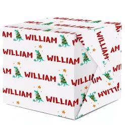 Party Delights Gift Wrapping<Dinosaur Christmas Personalised Wrapping Paper- 62 X 100Cm Sheet