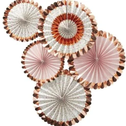 Ditsy Floral Rose Gold Foiled Fan Decorations - 38Cm (5Pk)<Party Delights Sale