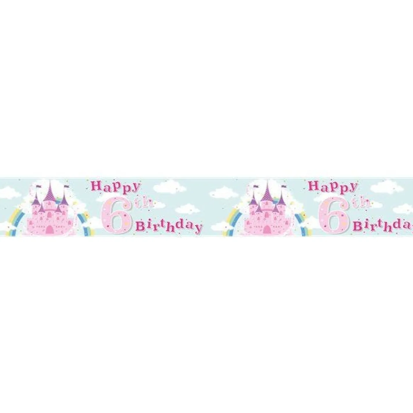 Fairytale Castle 'Happy 6Th Birthday' Holographic Foil Banner - 2.6M<Party Delights Clearance