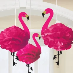 Fluffy Flamingo Hanging Decorations (3Pk)<Party Delights Clearance