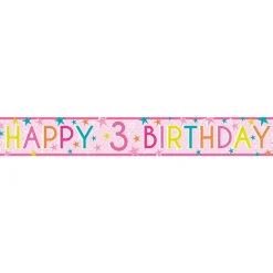 Girls 3Rd Birthday Paper Banners - 1M (3Pk)<Party Delights Clearance