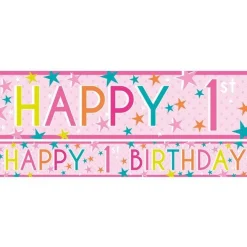 Girls 1St Birthday Paper Banners - 1M (3Pk)<Party Delights Best
