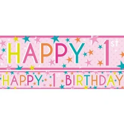 Girls 1St Birthday Paper Banners - 1M (3Pk)<Party Delights Best