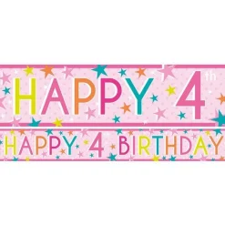 Girls 4Th Birthday Paper Banners - 1M (3Pk)<Party Delights Clearance
