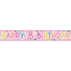 Girls 8Th Birthday Paper Banners - 1M (3Pk)<Party Delights Clearance