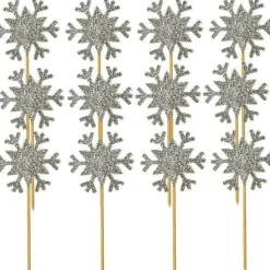 Party Delights Snowflake Decorations<Glitter Snowflake Cupcake Toppers Silver (12Pk)
