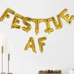Gold Festive Af Balloon Bunting - 16" Foil<Party Delights Hot