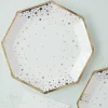 Party Delights Tableware<Gold Foil Star Paper Plates - 23Cm (8Pk)