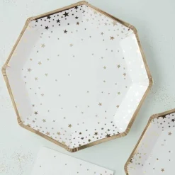 Party Delights Tableware<Gold Foil Star Paper Plates - 23Cm (8Pk)
