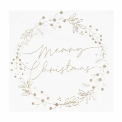 Party Delights Tableware<Gold Foiled Merry Christmas Wreath Paper Napkins - 33Cm (16Pk)