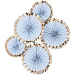 Gold Foiled Pastel Blue Paper Fan Decorations - 38Cm (5Pk)<Party Delights Discount