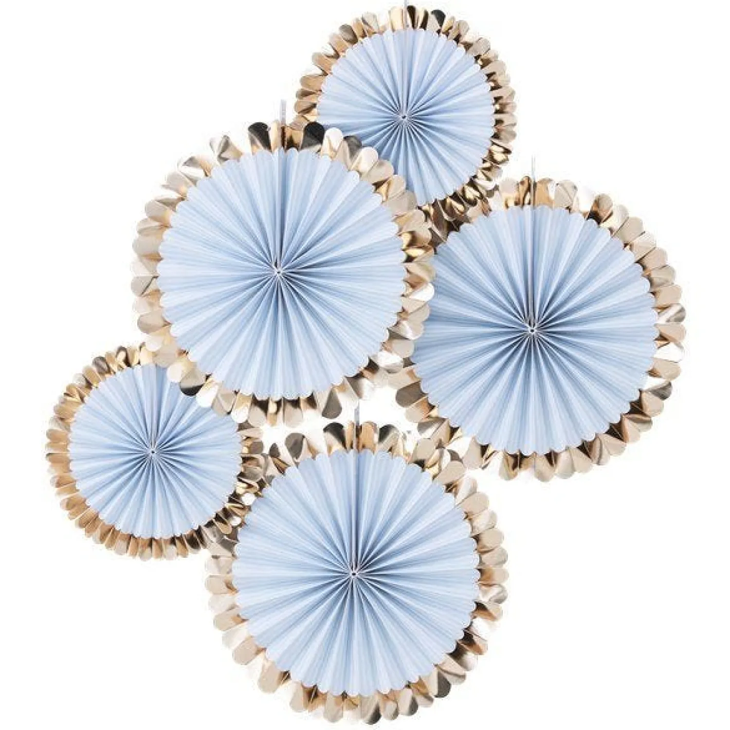 Gold Foiled Pastel Blue Paper Fan Decorations - 38Cm (5Pk)<Party Delights Discount