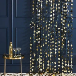 Party Delights Hanging Decorations<Gold Glitter Star Foil Backdrop Curtain - 2M