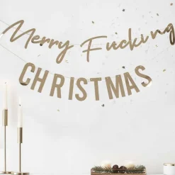 Party Delights Hanging Decorations<Gold Merry Fucking Christmas Paper Banner - 1.5M