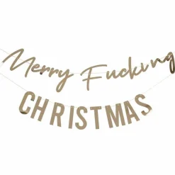 Gold Merry Fucking Christmas Paper Banner - 1.5M<Party Delights Hot