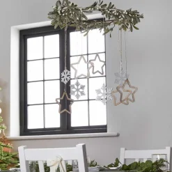 Gold Metal Hoop With Foliage & Wooden Hanging Decorations - 40Cm<Party Delights Clearance