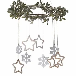 Gold Metal Hoop With Foliage & Wooden Hanging Decorations - 40Cm<Party Delights Clearance
