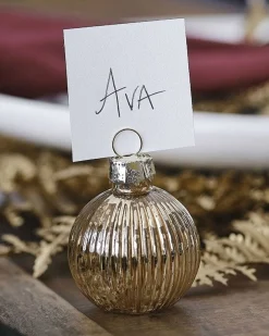 Party Delights Tableware<Gold Ribbed Bauble Place Card Holders (4Pk)