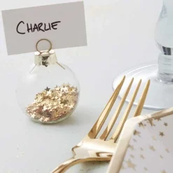 Party Delights Tableware<Gold Star Filled Christmas Bauble Place Card Holders (6Pk)