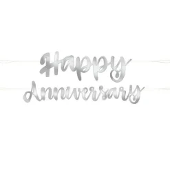 Happy Anniversary Silver Paper Banner - 1.8M<Party Delights Online